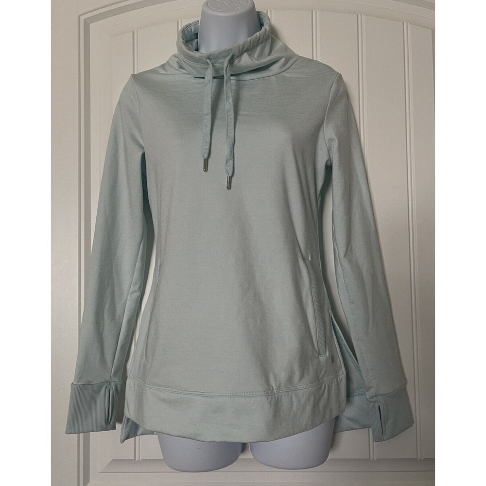 Apana Womens Small Athletic Fleece Lined Cowl Neck W/Pockets Pullover Teal/Green